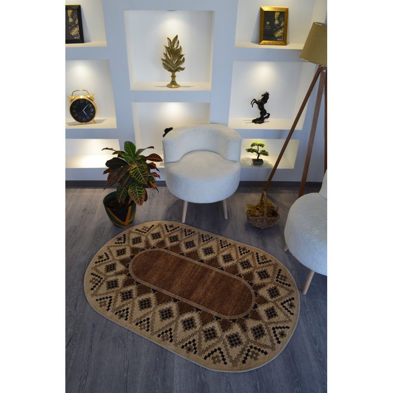 Tapis ovale en jute de coton tissé lavable à la machine Sun Collection, Sous-tapis ovale 3 pi 11 po x 5 pi 11 po