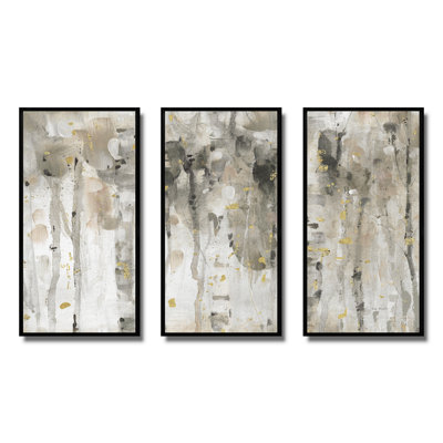 The Modern Gray Forest IV - Farmhouse, ensemble d'art mural sur toile encadrée, 3 pièces