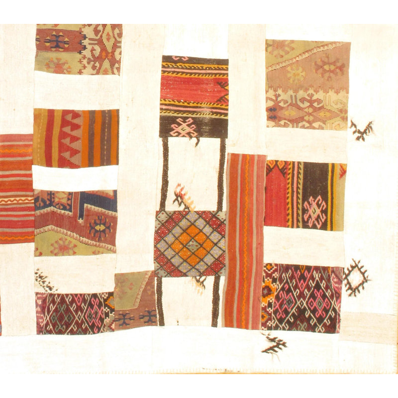 Patchwork turque noué à la main Ivoire en laine/rouge Tapis décoratif