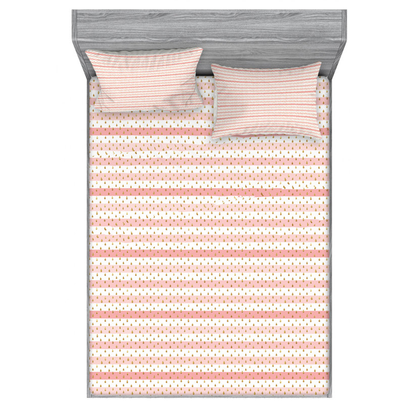 Microfiber Striped Sheet Set, Queen Sheet Set with Fitted Sheet, Orange/Pink Stripe