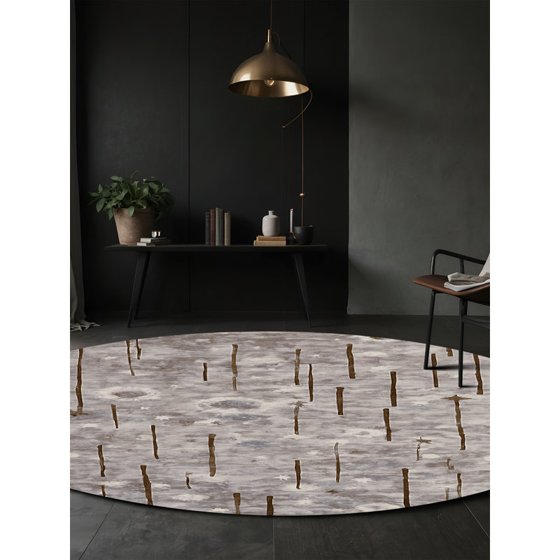 Tapis gris soyeux et moelleux, Rond 5 pi