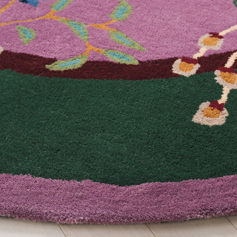 Phaong Hand Tufted Wool/Cotton Floral Rug in Purple/Green, Round 6"