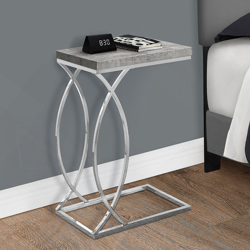 Table d'appoint, en forme de C, bout, côté, collation, stratifié, métal chromé, contemporain, moderne, Gris