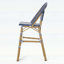 Ensemble de tabourets de bar 29,5 pouces en rotin français d'extérieur PE, bleu sarcelle foncé et blanc, structure en aluminium avec finition en bambou