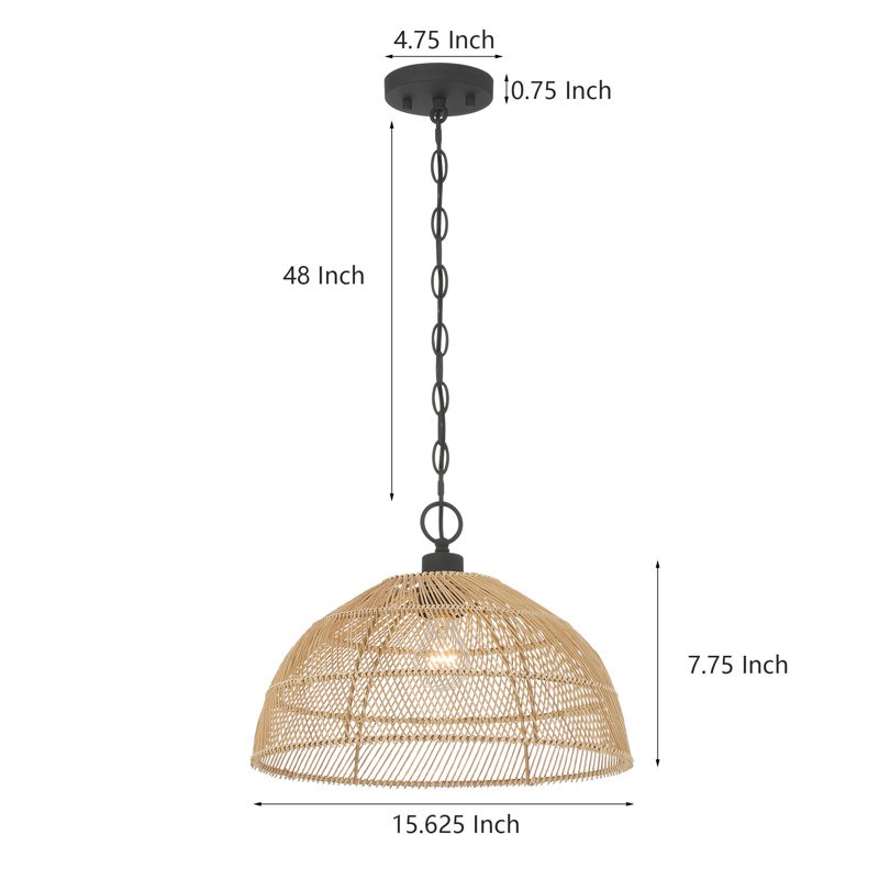1 - Light Hand-Woven Rattan Dome Pendant Light