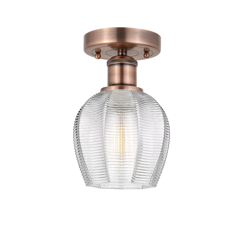 Plafonnier semi-encastré en verre, Transparent, Bronze huilé, H 14,5 po x l 11,75 po x P 11,75 po