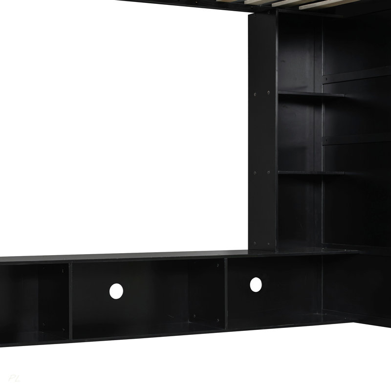 Lit mezzanine en bois avec bureau, tablettes multiples et lumière RVB, Green