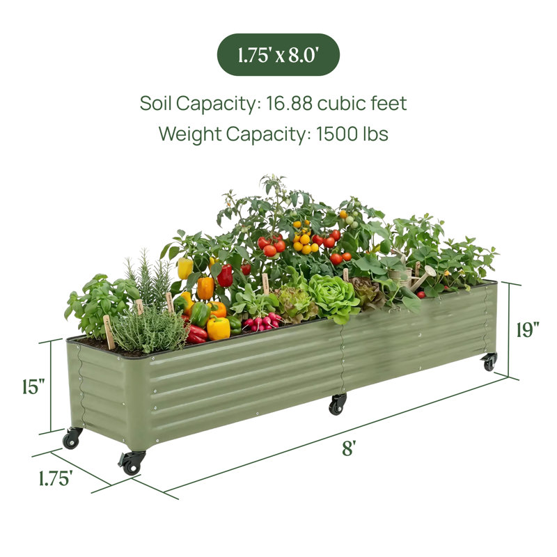 Pot de fleurs surélevé pour l'extérieur de 19 po de hauteur et 96 po de long avec roues, Modern Grey