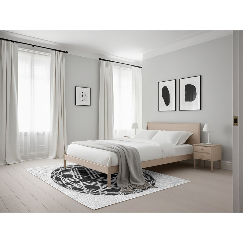 Tapis noir/blanc cassé à motifs, Rectangle 5 pi x 7 pi