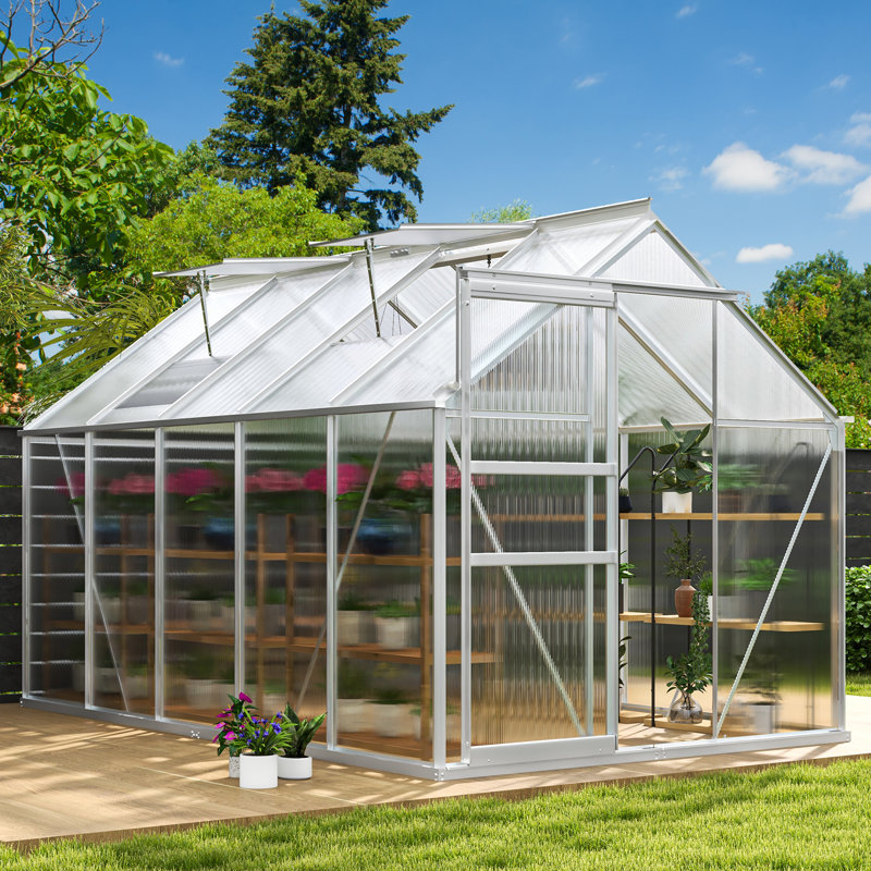 Balconera Greenhouse With Aluminum Frame, PC Panels, Silver, 76.8"H x 74.4"W x 124.8"D
