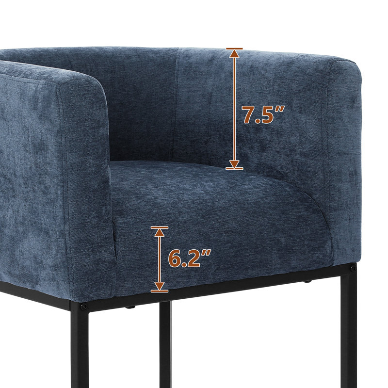 26" Upholstered Metal Barrel Counter Bar Stool, Blue Seat/Black Frame, 2