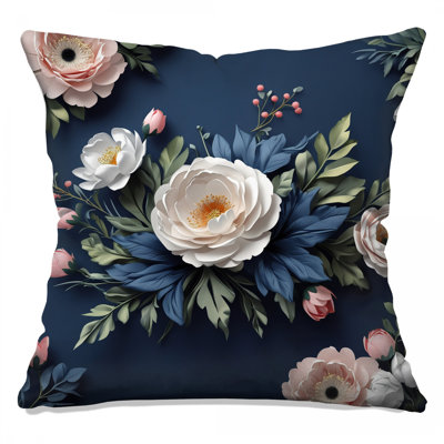 White Peonies And Foliage Double Sided Throw Pillows