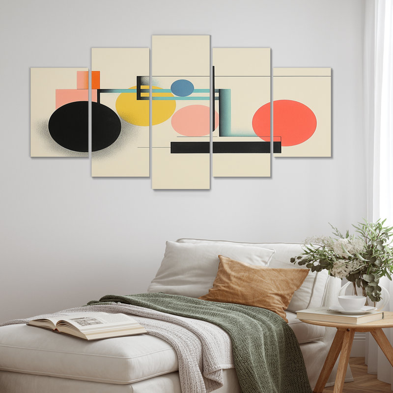 Ensemble de 5 pièces d'art mural d'équilibrage géométrique rétro pour le salon, H 32 po x l 60 po