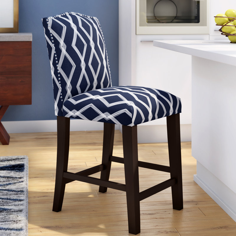 Tabouret de bar et de comptoir Delbreco, Tabouret de comptoir (siège d'une hauteur de 26 p, Tissu bleu à chaîne croisée