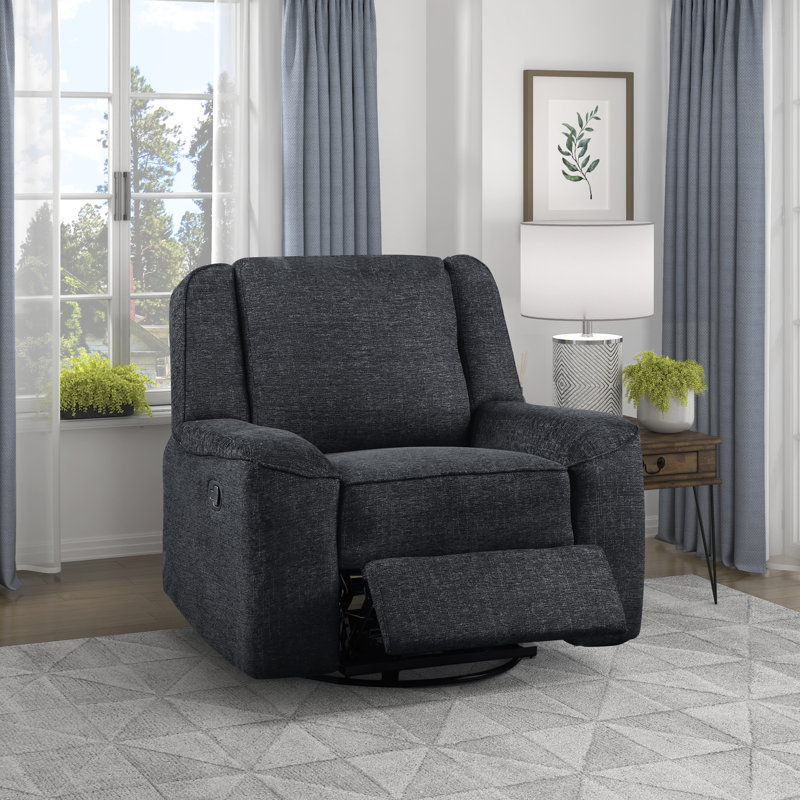 Lashanda 40" Modern & Contemporary Chenille Swivel Reclining Chair with Smooth Swivel Motion & Tab Pull Reclining, Black