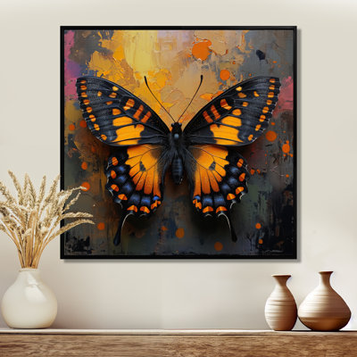 Papillon rétro noir et jaune, peinture I - papillon, art mural, salon