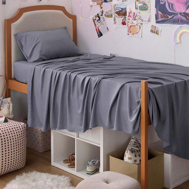 Bedsure Sheet Sets, Cooling Sheets for Hot Sleepers, Rayon Derived from Bamboo, Twin Sheet Set + 3 Standard Pillowcases, Gray