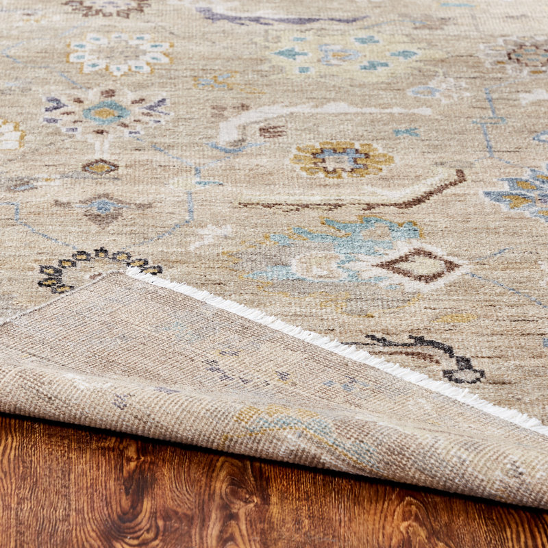 Francess Hand Knotted Oriental Area Rug in Tan, Rectangle 10' x 14'