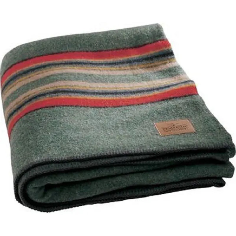 Pendleton Yakima Camp Lake Blanket with Leather Carrier, Green