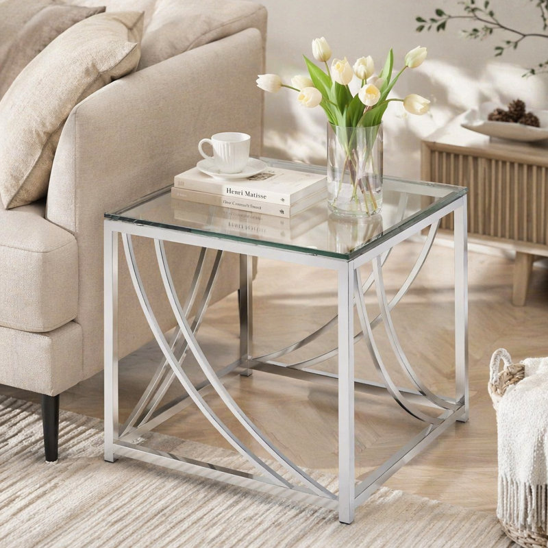 Brianne Chrome Square Glass Top End Table