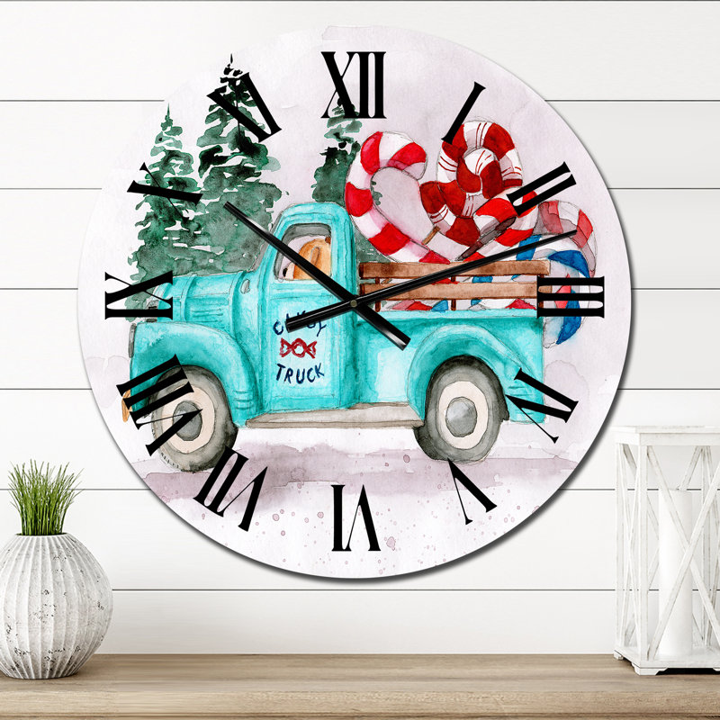 Camion bleu avec chauffeur d'ours - horloge murale industrielle, Petit