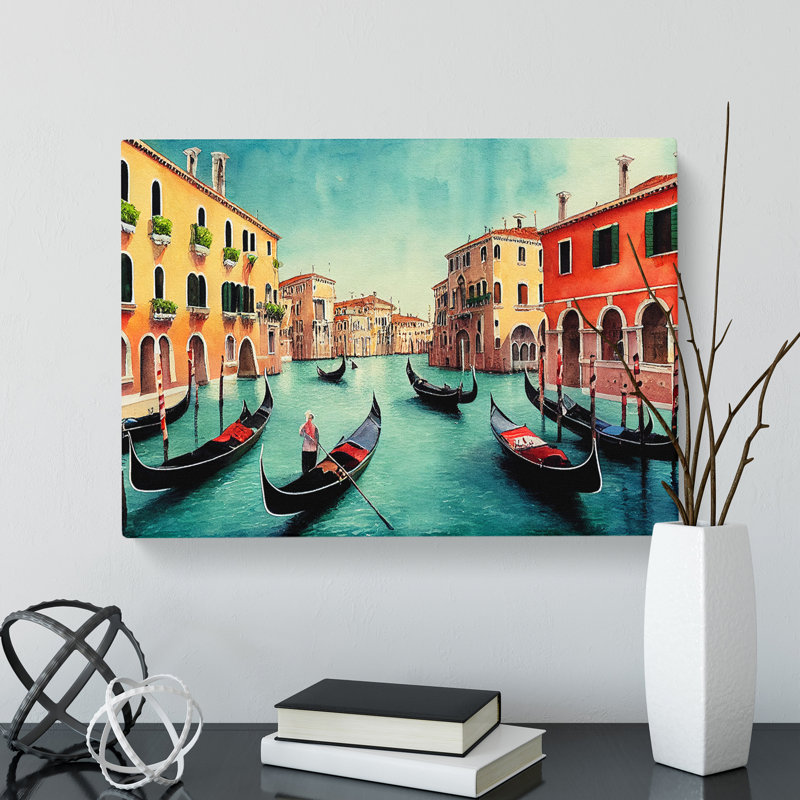 Venice Canal Watercolour Vol.2 - Wrapped Canvas, 40cm H x 60cm W x 3cm D