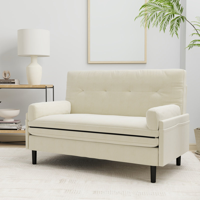 Velours côtelé, fauteuil convertible en velours côtelé avec structure en métal, revêtement en velours, siège mi-moelleux, dossier lâche, rembourrage en mousse pour l'espace de vie principal, fonctionnant comme accoudoirs coussinés