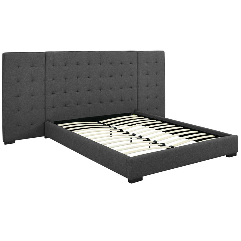 Sierra Tufted Upholstered Fabric Queen Platform Bed Frame With Headboard, Gray