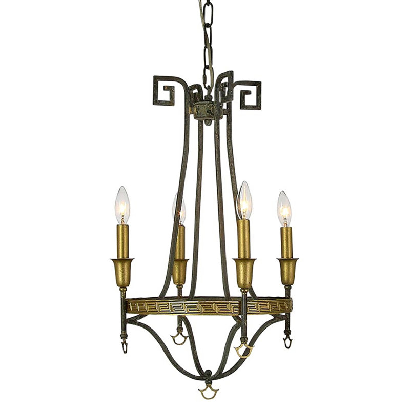 Bailey 4 - Light Candle Style Wagon Wheel Chandelier, Deep Ocean/Gold Wax, 120V