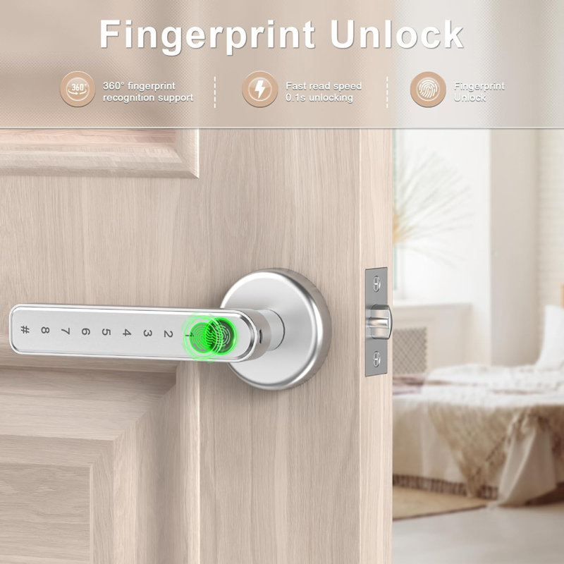 Silver Modern Fingerprint Keypad Door Lock with Handle