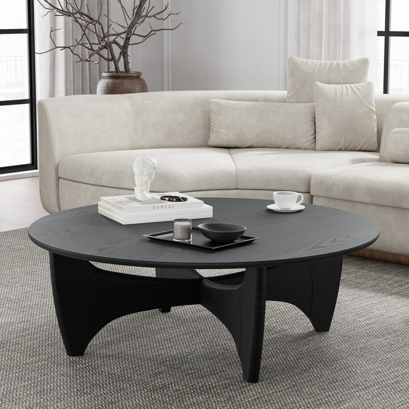 38" L x 38"W × 16"H Round Wood Coffee Table with Batman Crossed Legs, Black
