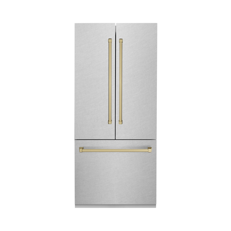 ZLINE 36 in. Built-In Refrigerator w/ Water Dispenser & Ice Maker, Champagne Bronze, Satin Stainless Steel