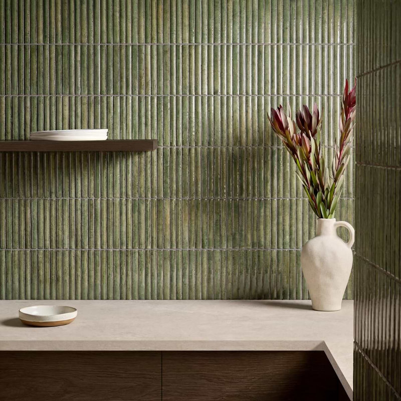 Curve Fluted 6X12 3D Glossy Ceramic Tile, Green