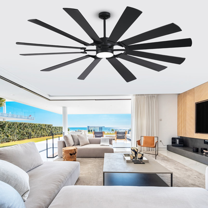 72 Inch Massive Windmill Ceiling Fan with Light, 12-Blade Industrial Fan, High CFM Powerful Airflow, Quiet DC Motor, Remote Control, 6-Speed Reversible, Dimmable 3CCT LED with Memory Function