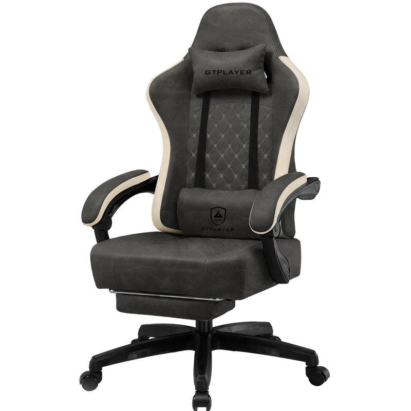 LUCKRACER GAMING CHAIR Adjustable Reclining Ergonomic Swiveling PC & Racing Game Chair with Footrest, Black