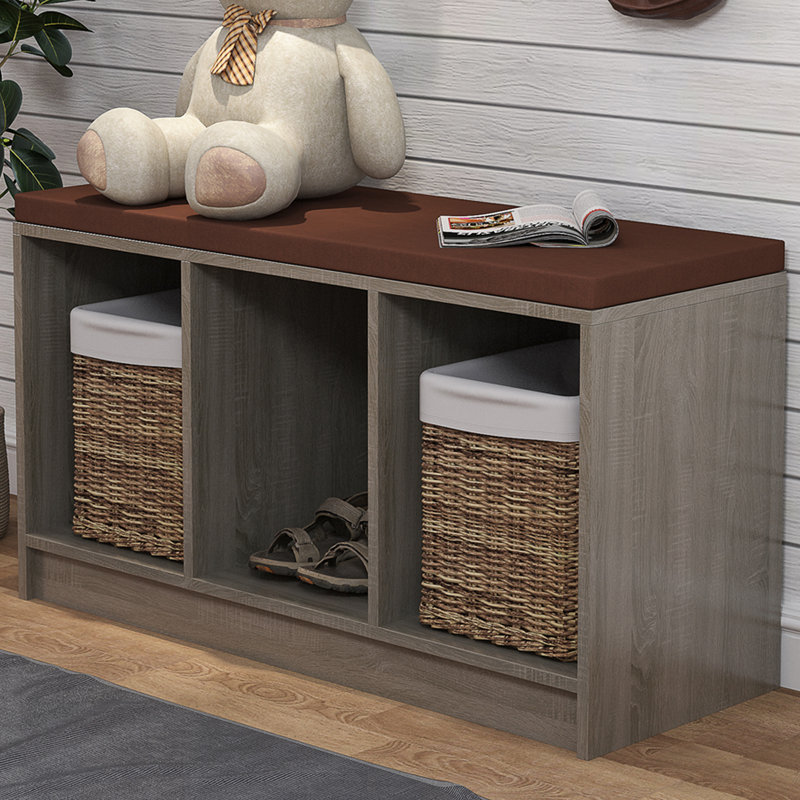 Cotton Upholstered Storage Bench, Brown