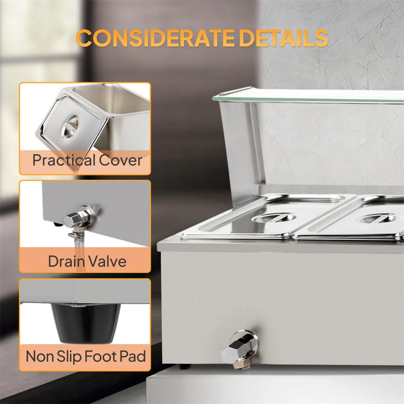 48QT 1500W 110V 6-Pan Electric Steam Table Food Warmer Countertop