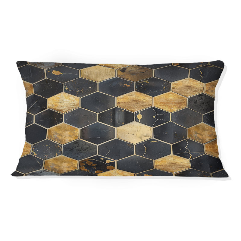 Coussin lombaire Mid-Century Glam Tiles II noir doré