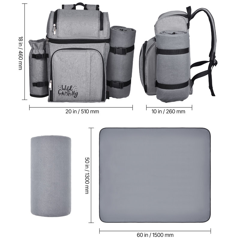 Sac à dos de plage pique-nique pour 4 personnes avec compartiment glacière gris