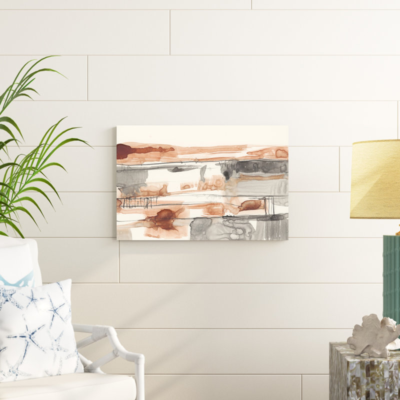 «Terra Cotta Lines II», peinture sur toile, H 20 po x l 30 po, Non, Toile tendue