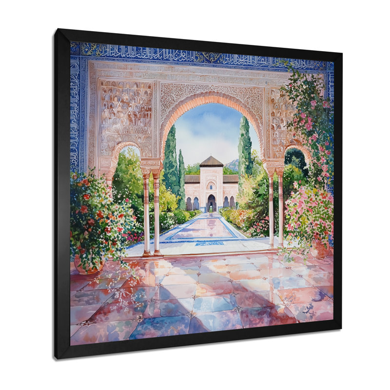 Été, Alhambra, rêves, Grenade, Espagne I - Espagne, art mural, Reproduction encadrée d'une seule photo sans pass, Noir