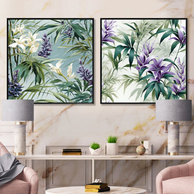 Ensemble de 2 collages carrés tropicaux vert et mauve Serenade