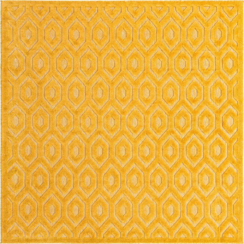 Tapis intérieur / extérieur jaune Griffing, Carré 7 pi 10 po