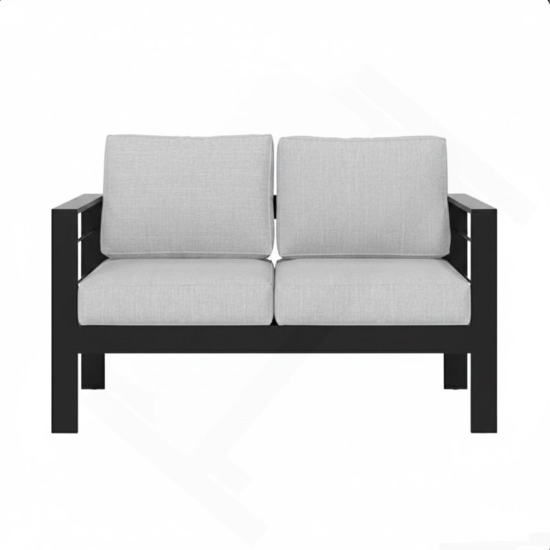 Causeuse de terrasse en aluminium toutes saisons de 50 po avec coussins épais gris clair et structure noire, Gris, Noir