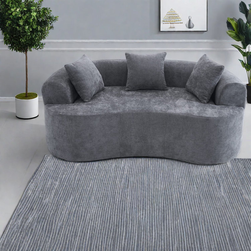 Canapés à compression, canapé incurvé moderne de 79 pouces en chenille grise pour la maison, 24.51" H x 79.05" W x 40.71" D