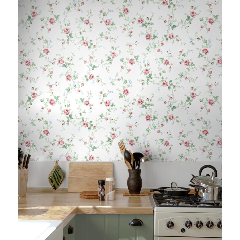 Rouleau de fleurs Asenith, Rosé / menthe verte, L 216 po x l 20,5 po