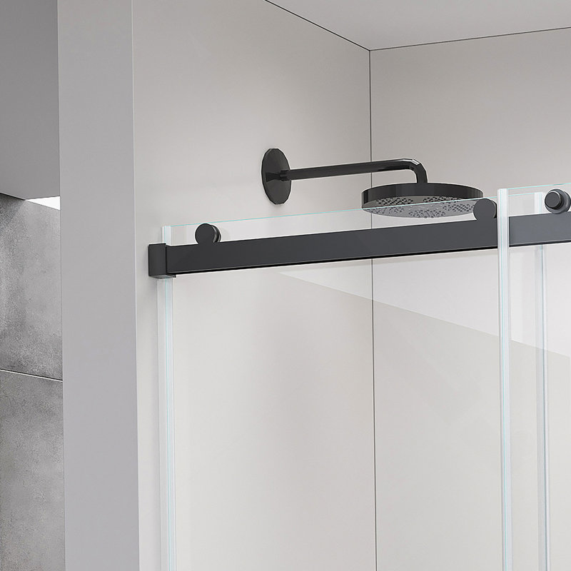 Porte de douche coulissante, porte en verre sans cadre avec quincaillerie en acier inoxydable, Noir mat