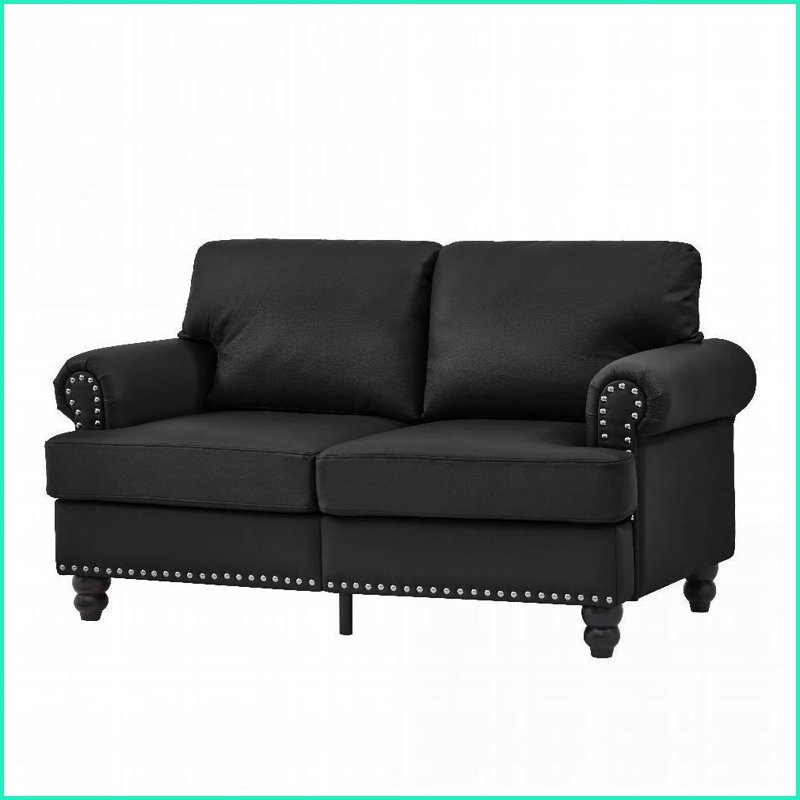 Causeuse en similicuir 59,5 po American Classic - Rangement et amp; Mousse à ressorts confortable pour le salon | Noir | Accoudoirs ronds | Similicuir