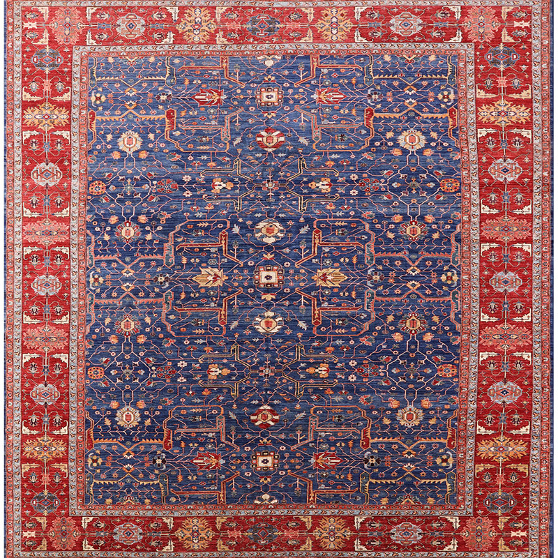 Tapis oriental rouge / bleu Rosaire, Carré 7 pi