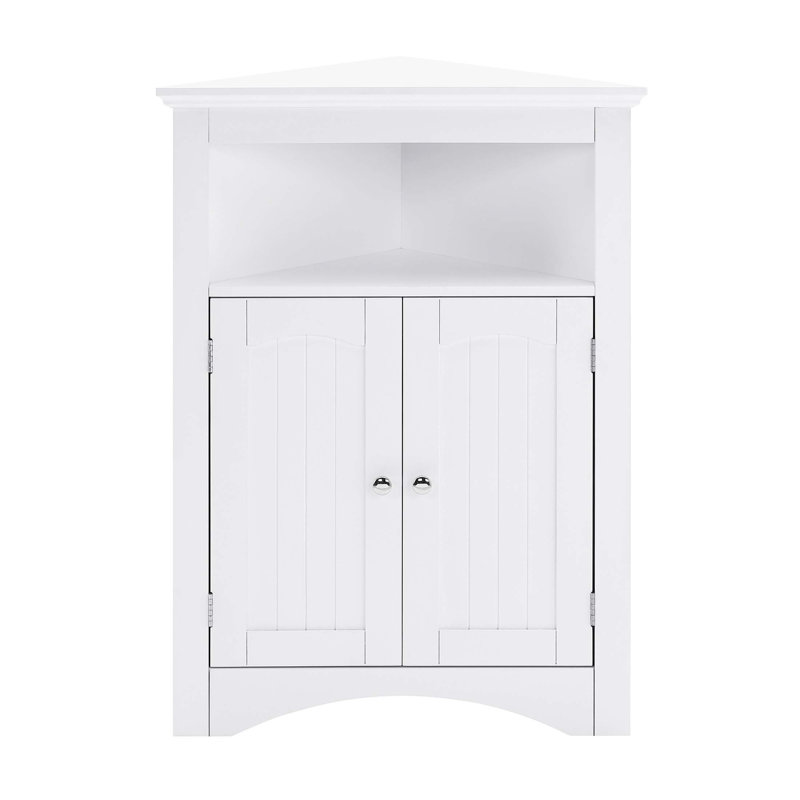 Versatile Bathroom Floor Corner Cabinet With Doors And Shelves, Ideal For Kitchen, Living Room, And Bathroom Storage, White